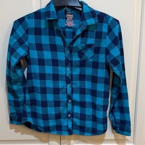 Faded Glory Teal and Navy Plaid Button-Down Shirt